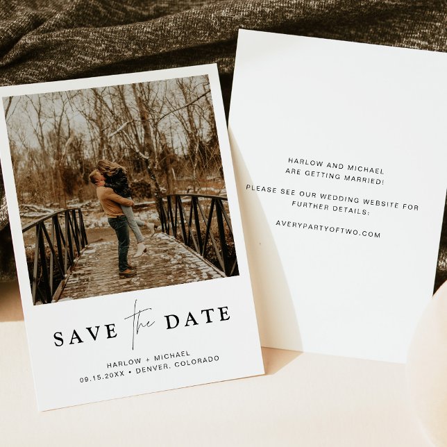 Convite Elegante Script Foto Save the Date (Criador carregado)