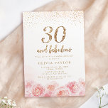 Convite Elegante script gold & blush aniversário de 30 ano<br><div class="desc">Escrito moderno "30 e fabuloso",  brilho fino em ouro de tendência e design floral cor-de-água rosa pincelada,  elegante e na moda,  convites de festas aniversário de 40 anos excelente.</div>