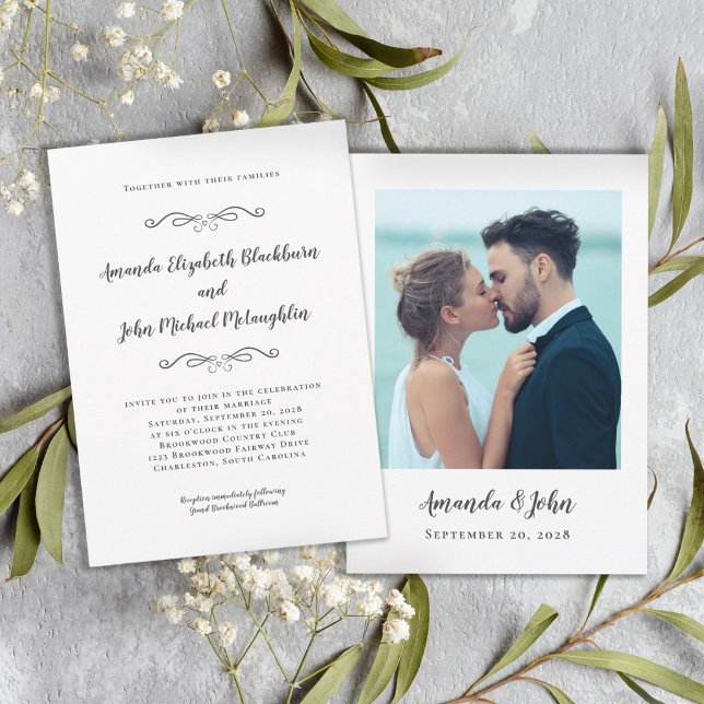 Convite Elegante Script Personalizado Foto Casamento Cláss (Criador carregado)