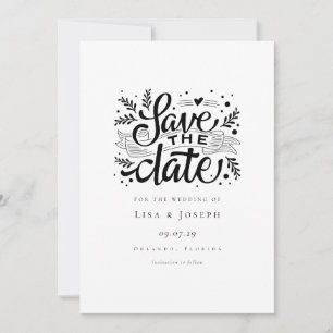 Convite Elegante Script Preto e Branco Salvar a Data