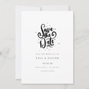 Convite Elegante Script Preto e Branco Save the Date