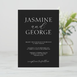 Convite Elegante Script Simples Moderno Casamento Preto
