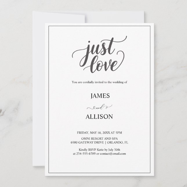 Convite Elegante Script só ama o casamento (Frente)