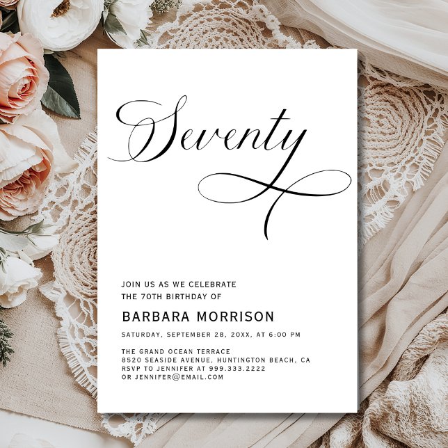 Convite Elegante Script Ssetenta-70 Birthday Minimalista (Criador carregado)