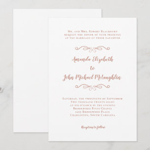 Convite Elegante Scripta Clássica Casamento Formal Rosa Do