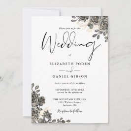 Convite Elegante Scripta Rosa Floral Casamento Gótico