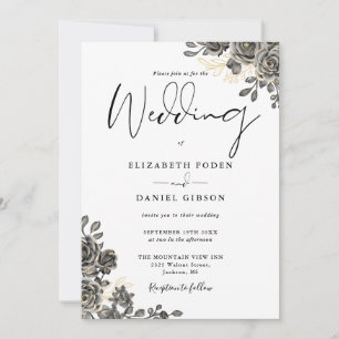 Convite Elegante Scripta Rosa Floral Casamento Gótico