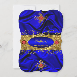 Convite Elegante Seda Azul Real Dourado Vermelho Pedras Pr