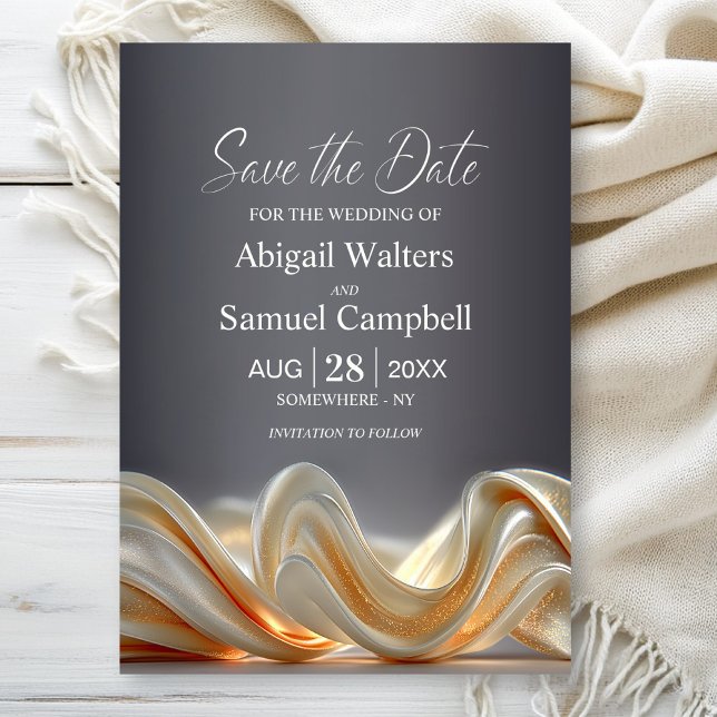 Convite Elegante Seda Dourada para Casamento Save the Date (Criador carregado)