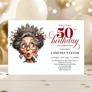 Convite Elegante Senhora Engraçada Aniversário de 50 anos