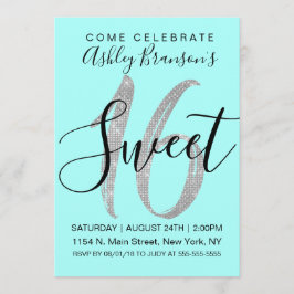 Convite Elegante Sequência de Prata Teal Doce 16