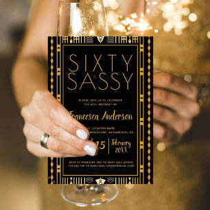 Convite Elegante Sessenta e Dourada Arte Negra Sassy Deco
