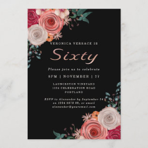 Convite Elegante Sessenta e fabuloso rosa de aniversário 