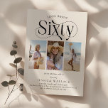 Convite Elegante Sessenta e três colagens fotográficas 60º<br><div class="desc">Aceite a beleza de fazer sessenta anos com nossos elegantes convites de 60 anos. Nossos convites luxuosos permitem que você mostre uma colagem de 3 fotos, perfeita para mostrar a evolução do aniversariante/garota ao longo dos anos. Com uma cara tirada dos olhos e um modelo minimalista personalizável, este convite é...</div>