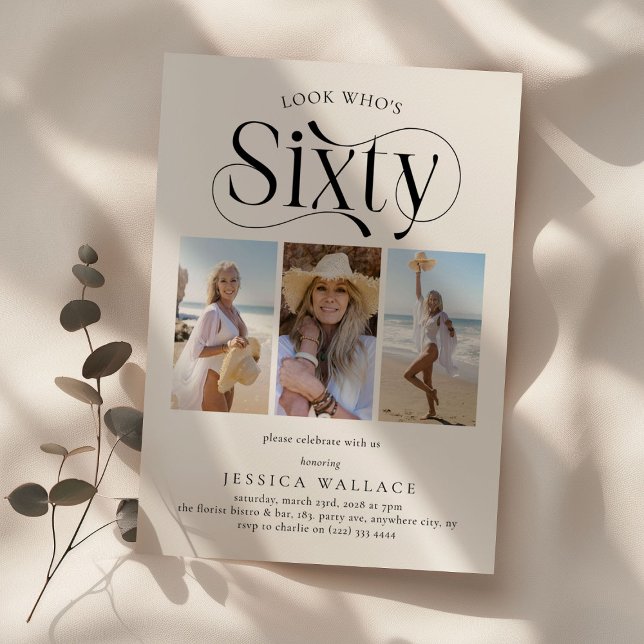 Convite Elegante Sessenta e três colagens fotográficas 60º (Criador carregado)
