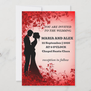 Convite Elegante Silhueta de Casamento em Meio a Desenho F