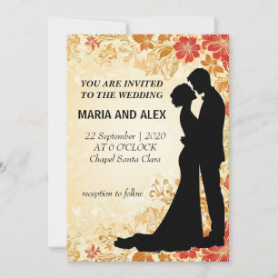 Convite Elegante Silhueta de Casamento em Meio a Desenho F