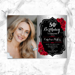 Convite Elegante Silver Black Rosa vermelha Foto 50th Birt<br><div class="desc">Elegante convite floral feminino para o 50º aniversário com sua foto. Glam design com falso prata. Apresenta rosa vermelha, fonte de script e confetti. Perfeito para uma festa de comemoração de na moda adulto. Personalize com seus próprios detalhes. Pode ser personalizado para qualquer idade! Impressos convites Zazzle ou modelo de...</div>