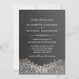 Convite Elegante Silver Damask - Casamento Formal Clássico