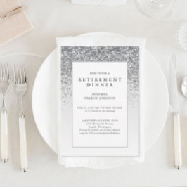 Convite Elegante Silver Glitter Business Retirement Party