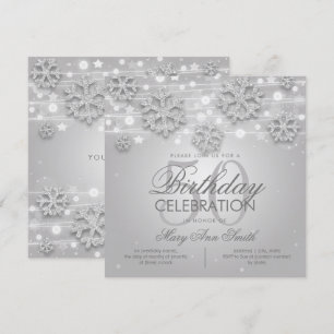 Convite Elegante Silver Winter Glitter 50th Festa de anive
