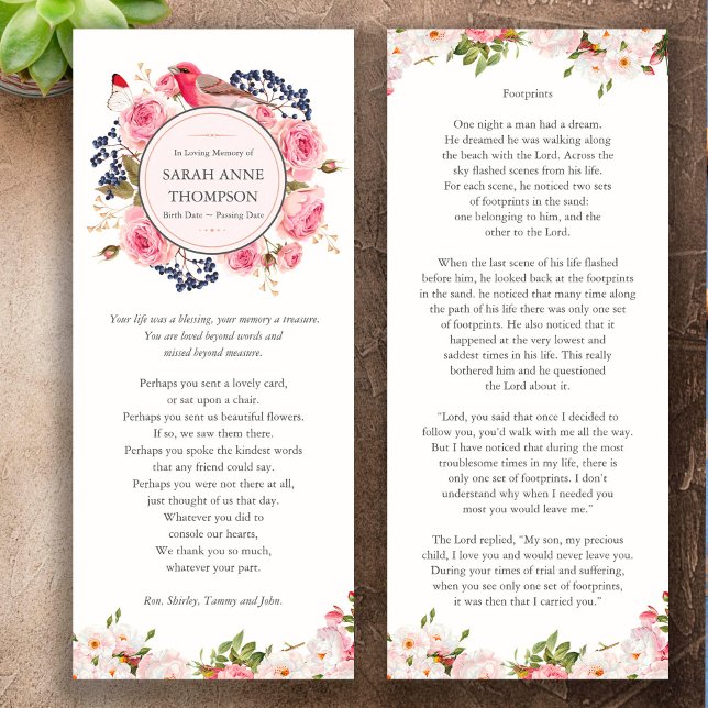 Convite Elegante Simpatia Pegadas Memorial Funeral (Funeral Memorial Footprints funeral thank you card)