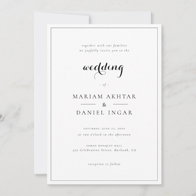 Convite Elegante Simples Caligrafia de Letra Casamento Bra (Frente)