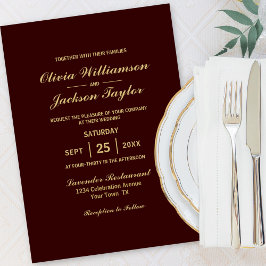 Convite Elegante Simples Casamento Burgundy Dourado