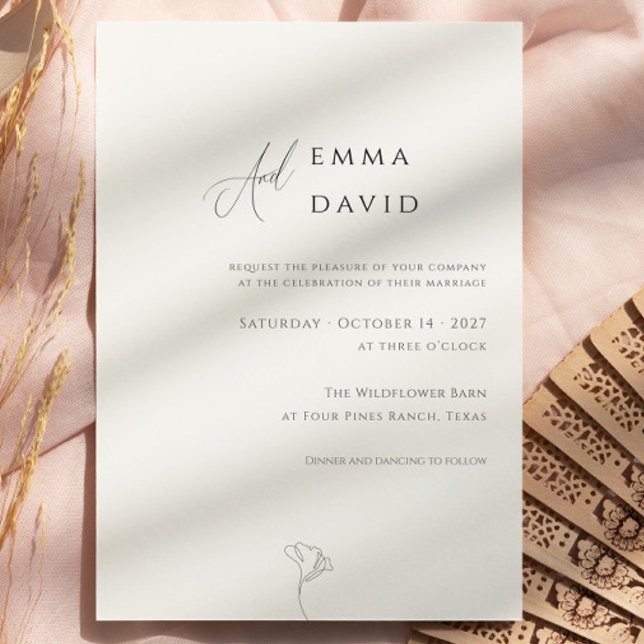 Convite Elegante Simples Casamento Caligrafia Preto e Bran (Stylish Simple Black & White Calligraphy Wedding Invitation - customizations available)