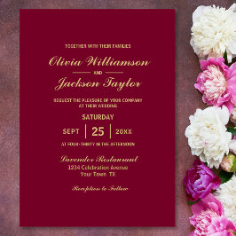 Convite Elegante Simples Casamento Magenta Dourado