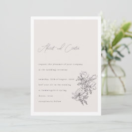 Convite Elegante Simples Com Flores De Arte De Linha E Inv