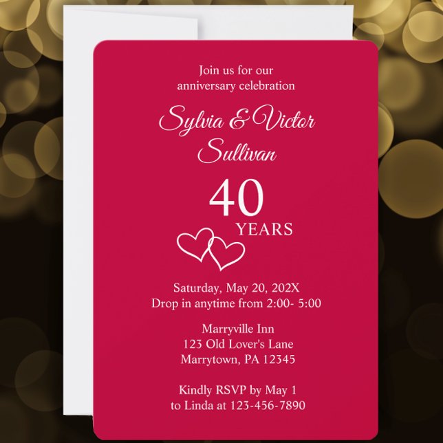 Convite Elegante Simples Festa de Aniversário de 40 Anos C (Personalize this 40th wedding anniversary party invitation for a beautiful simple modern invitation.)