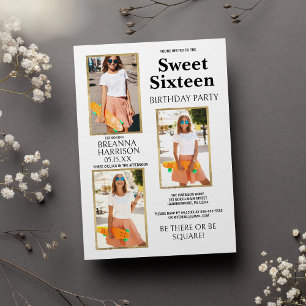Convite Elegante Simples Foto em Ouro Branco Sweet Sixteen