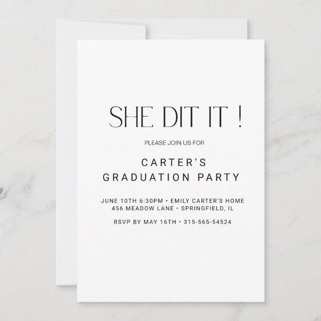 Convite elegante simples grd, Minimalista preto e branco (Frente)