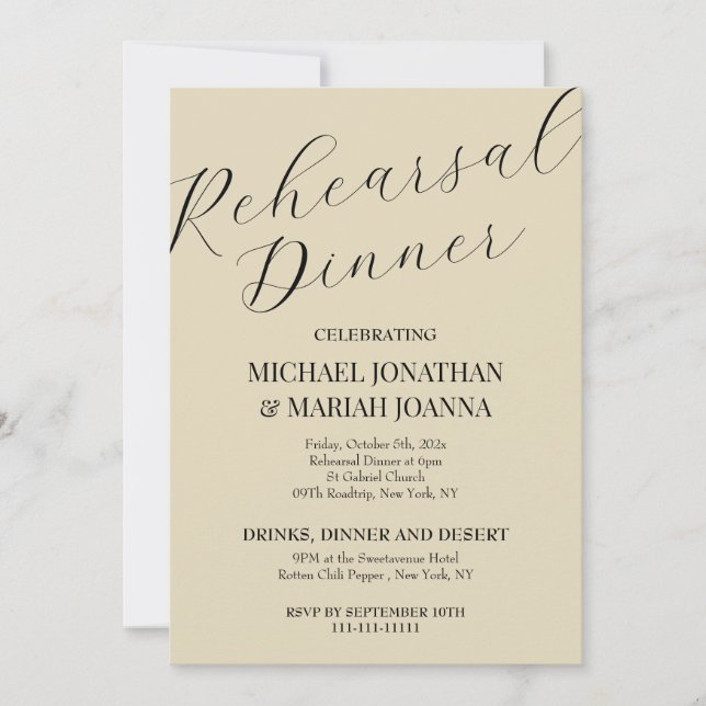 Convite Elegante Simples Na Noite Antes Do Janto De Ensaio (Frente)
