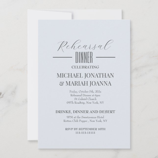Convite Elegante Simples Na Noite Antes Do Janto De Ensaio (Frente)