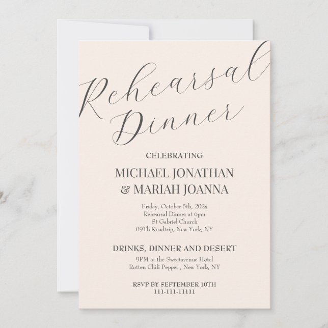 Convite Elegante Simples Na Noite Antes Do Janto De Ensaio (Frente)