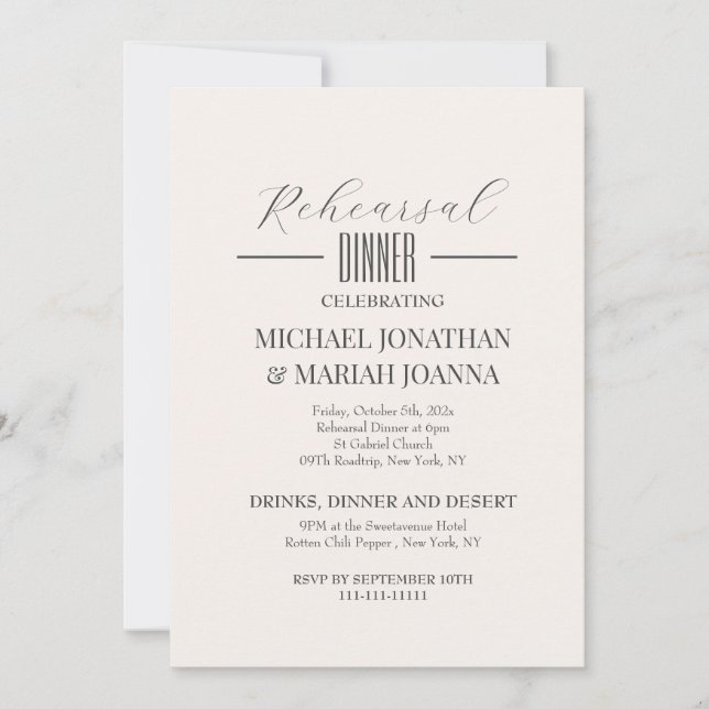 Convite Elegante Simples Na Noite Antes Do Janto De Ensaio (Frente)