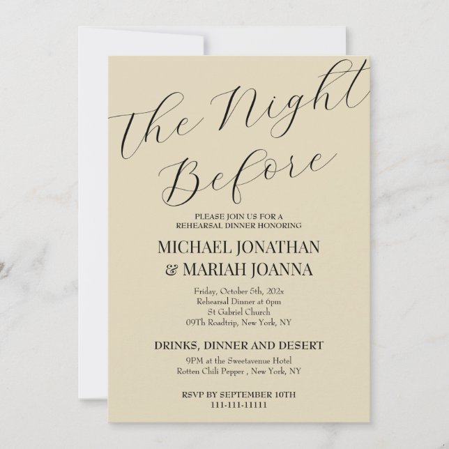 Convite Elegante Simples Na Noite Antes Do Janto De Ensaio (Frente)