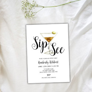 Convite Elegante Sip e veja Chá de fraldas Martini