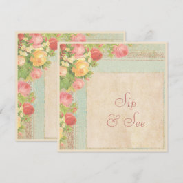 Convite Elegante Sip & See Rosas Vintage