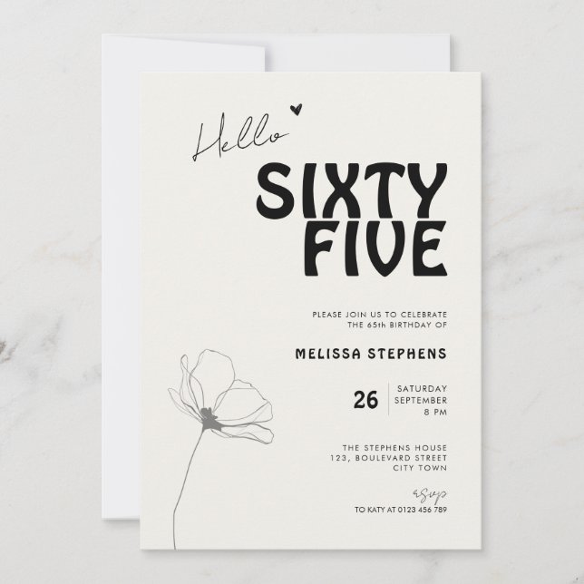 Convite Elegante Sixty Five Negrito Tipografia 65º Anivers (Frente)