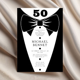 Convite Elegante Smoking Preto Aniversário de 50 anos