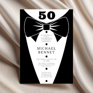 Convite Elegante Smoking Preto Aniversário de 50 anos