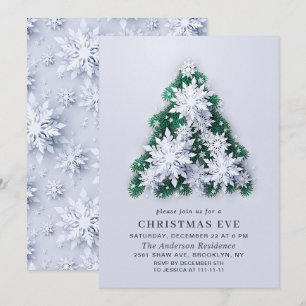 Convite Elegante Snowflakes Tree Holiday CHRISTMAS EVE
