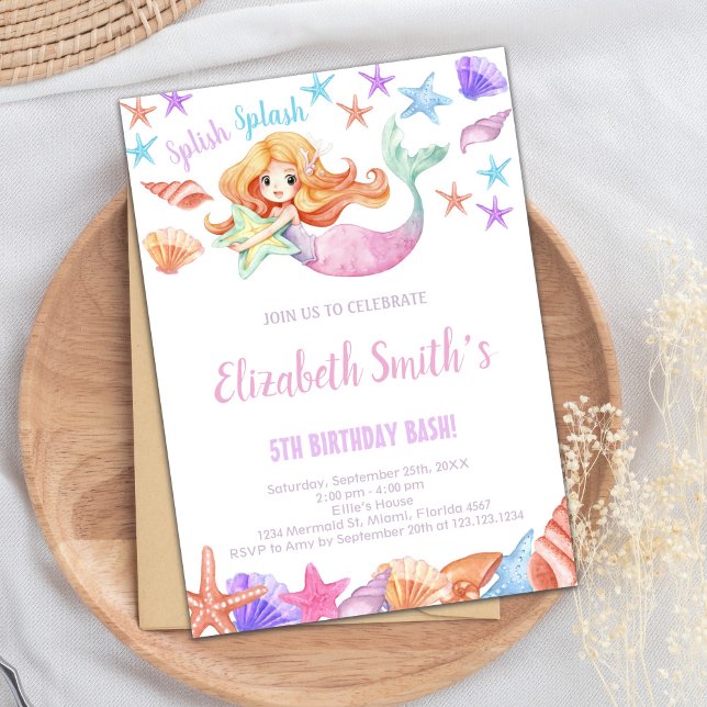 Convite Elegante sob o Partido do Mar Convide para Meninas (Beautiful Mermaid Birthday Invitations)
