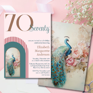 Convite Elegante Sofisticado Rosa Bege Pavão Aniversário