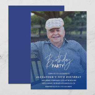 Convite Elegante sombra azul foto homens festa de 98 anos