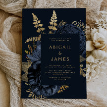 Elegante Sombrio Floral Escuro Casamento Azul Nava