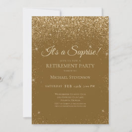 Convite Elegante Sparkle Dourado Surprise Retirement Party
